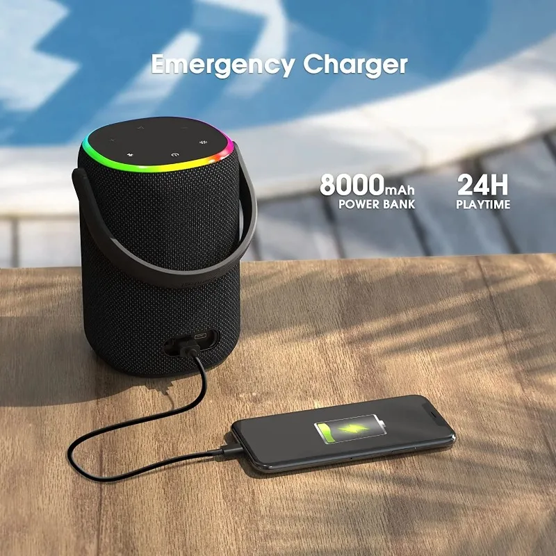 

Popular Mini 80W Wireless Speaker 8000mAh Blue Tooth Speaker Stereo Sound IPX6 Waterproof with RGB LED Lights with Bluetooth