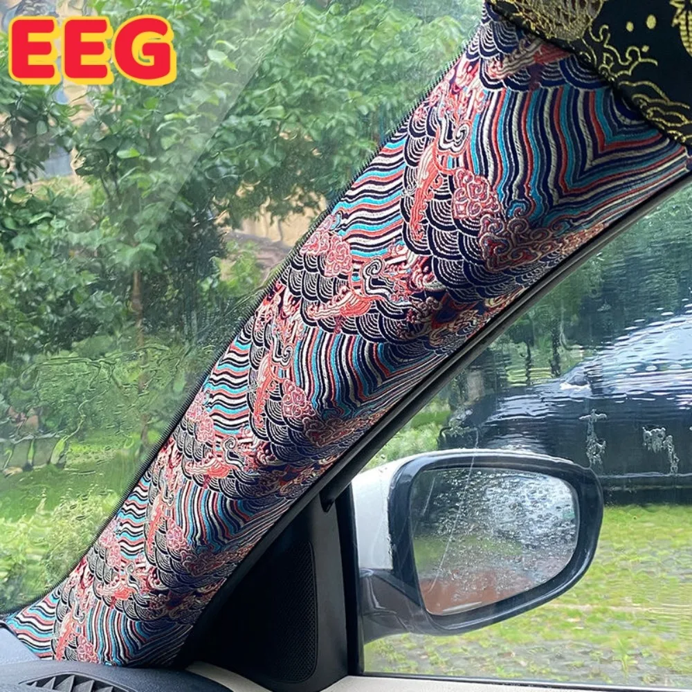 

Car Interior Stickers High-grade Brocade Satin Embroidery Stickers Self-adhesive Fabric Stickers Auto Universal AB Pillar Decal