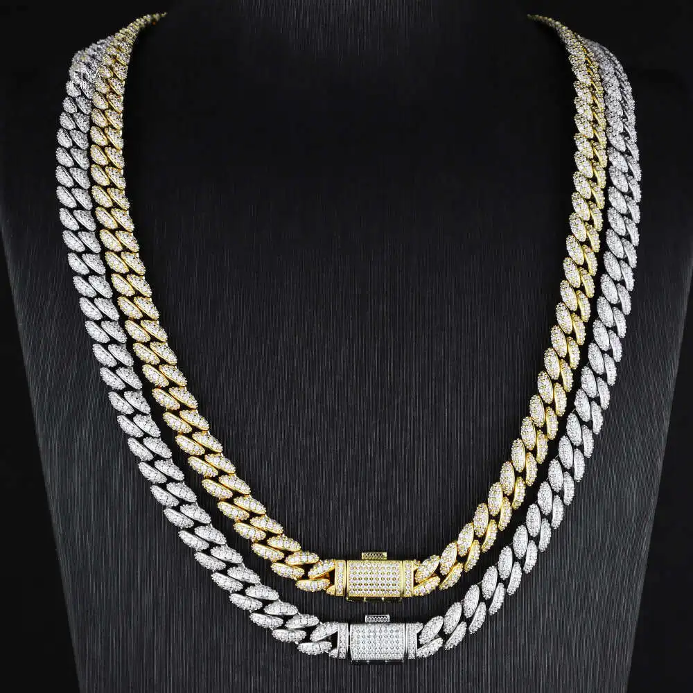 8mm Width Silver Plated Hip Hop Zircon Iced Out Miami Men Jewelry Custom Cuban Link Chain