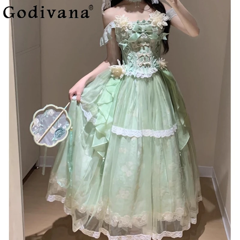 Китайское зеленое вечернее платье Лолиты для женщин, супер фея, красивое платье для дня рождения, женское платье принцессы Лолиты для взрослых