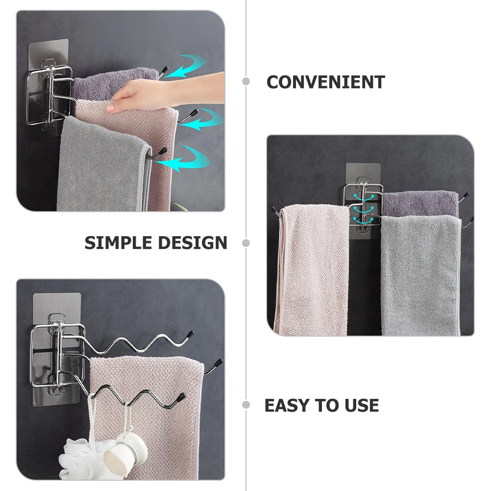 

1Set Stainless Steel Swivel Towel Rack Punch Free Wall Mounted Rotating Towel Holder Bathroom Kitchen Storage Organizer Space