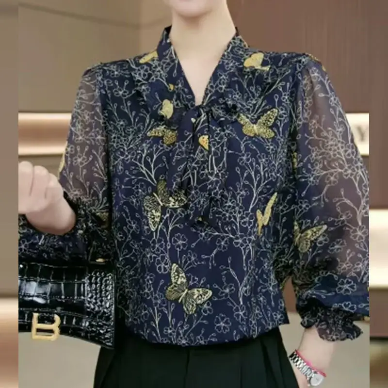 

Ribbon Slimming Shirt Women's New Style Elegant Versatile Top