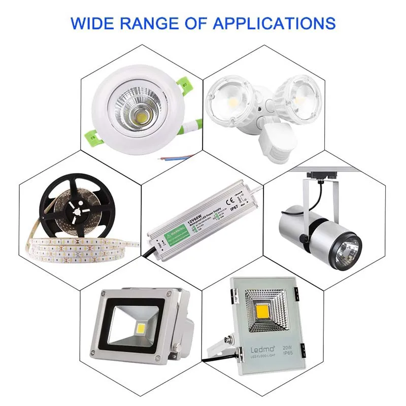 Alimentation électrique étanche pour éclairage extérieur, adaptateur IP67 ~ IP68, AC 110V ~ 220V vers DC 12V 24V 10W 20W 30W 50W 100W 150W 200W