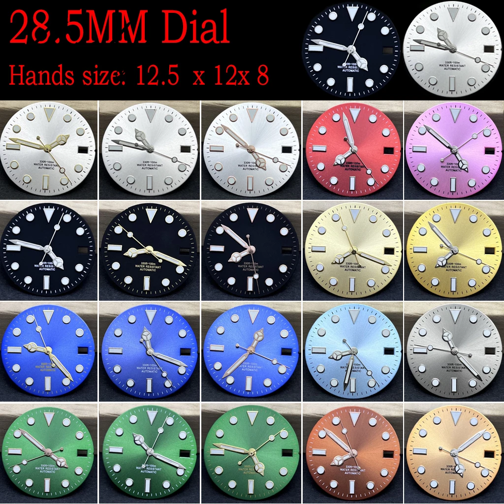 28.5mm Sunburst Watch Dial With Watch Hands Luminous Fit NH35 NH36 4R/7S Watch Faces Automatic Movement Replacement