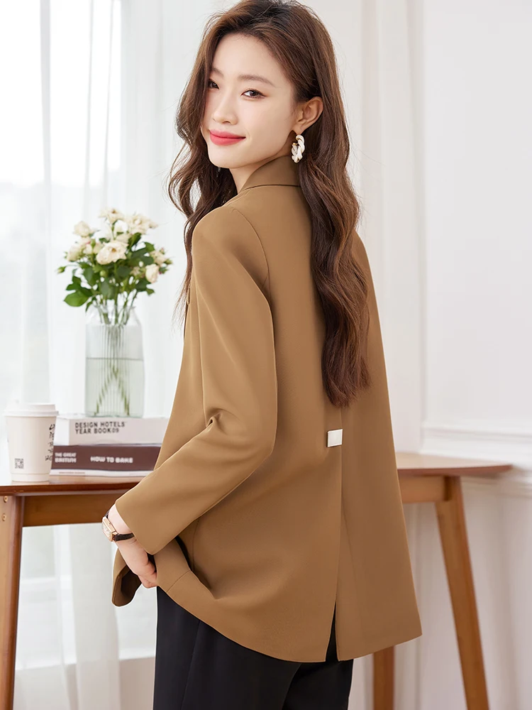 Fashion Autumn Winter Women Blazer Coat Coffee Black Yellow Female Long Sleeve Loose Ladies Casual Jacket