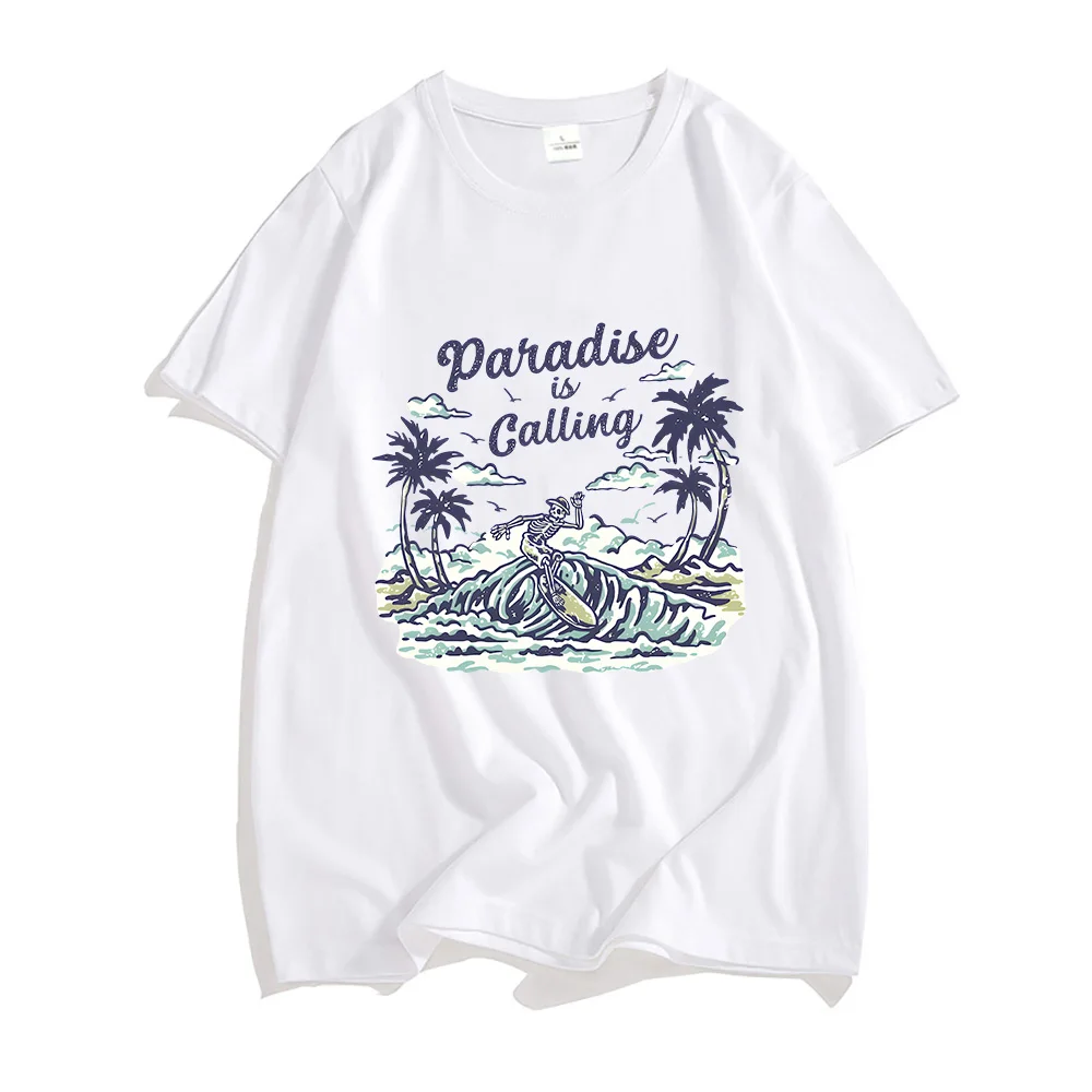 Paradise T Shirts MEN Surf Riding Beautiful Scenery Handsome T-shirts 100% Cotton High Quality Tshirts Four Seasons Short Sleeve