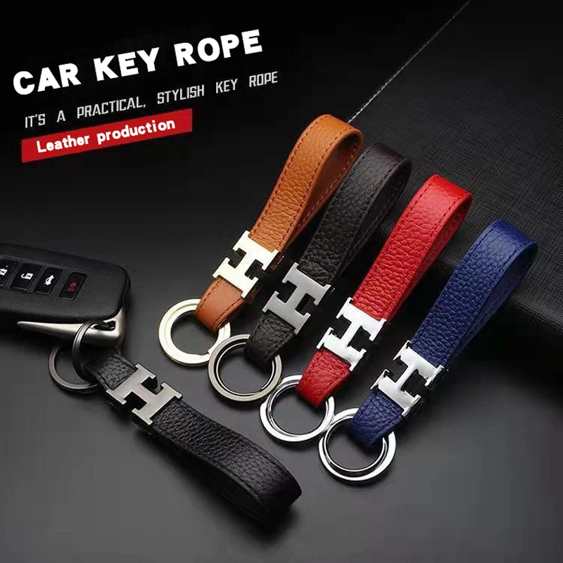 Car leather key rope chain ring male and female key chain pendant decoration accessories suitable for BMW SKODA Opel Kia Renault