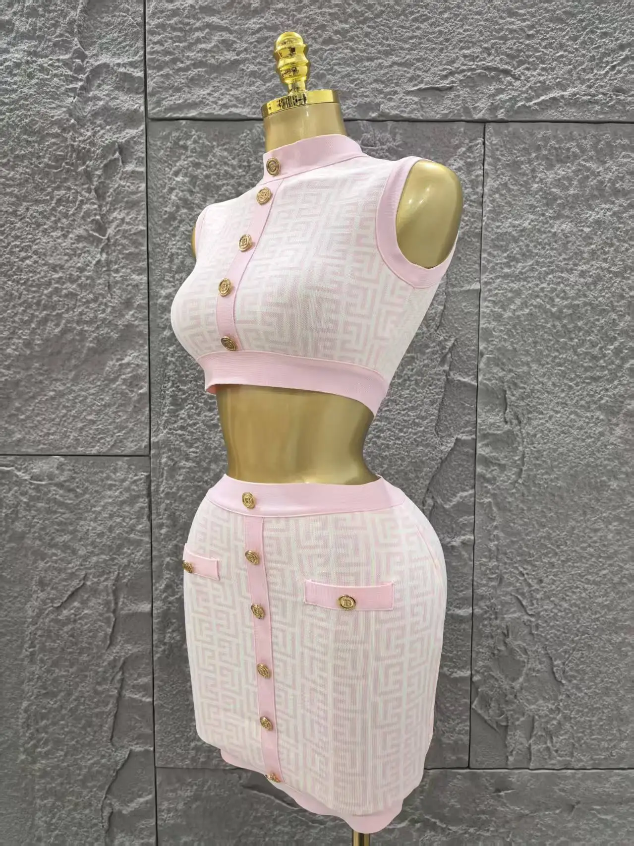 Ensemble de bandes de luxe de haute qualité, 2 pièces, rose, noir, pour filles, ensemble de rue, moulant, fête d'anniversaire, haut court, jupe Slim