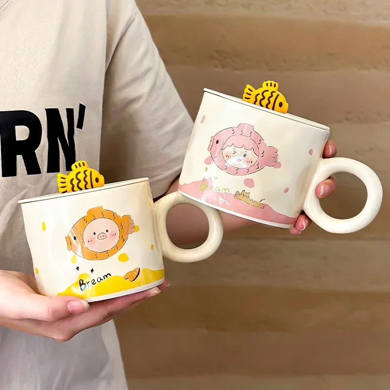 Cartoon men's and women's snapper roast big ear ceramic cup cute cartoon mug high value couple household water cup