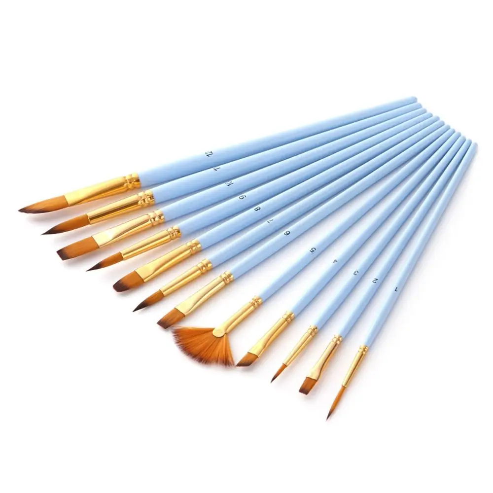 

12Pcs Nylon Watercolor Brush Set Soft Hair Pointed Round Flat Head Painting Brushes Artists Beginner's Art Hand Drawn Watercolor