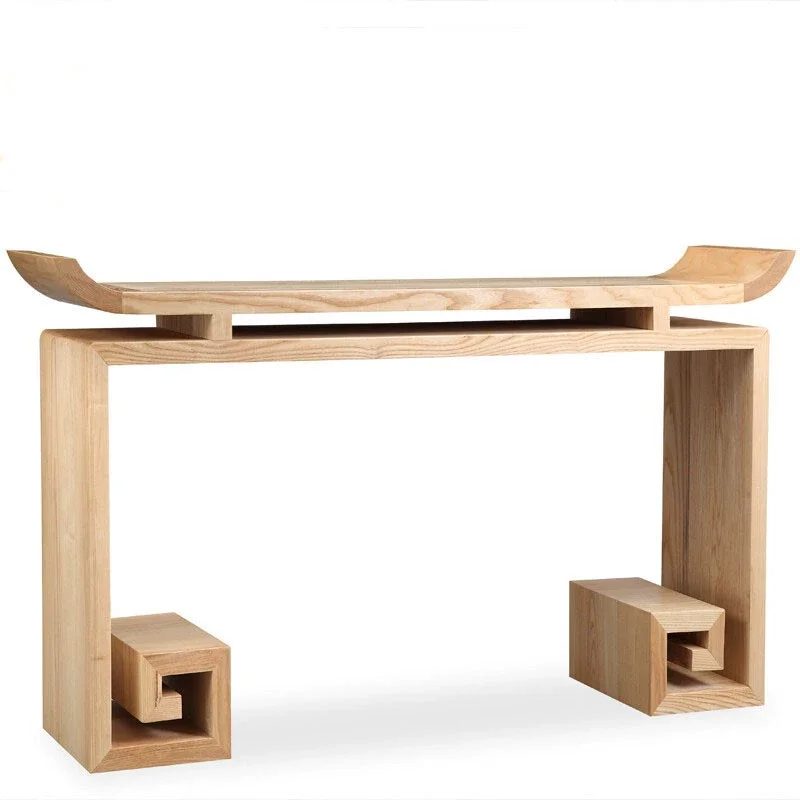 

&%Entryway Console Table Modern Solid Wood Living Room Wall-Mounted Long Narrow Black Walnut Table