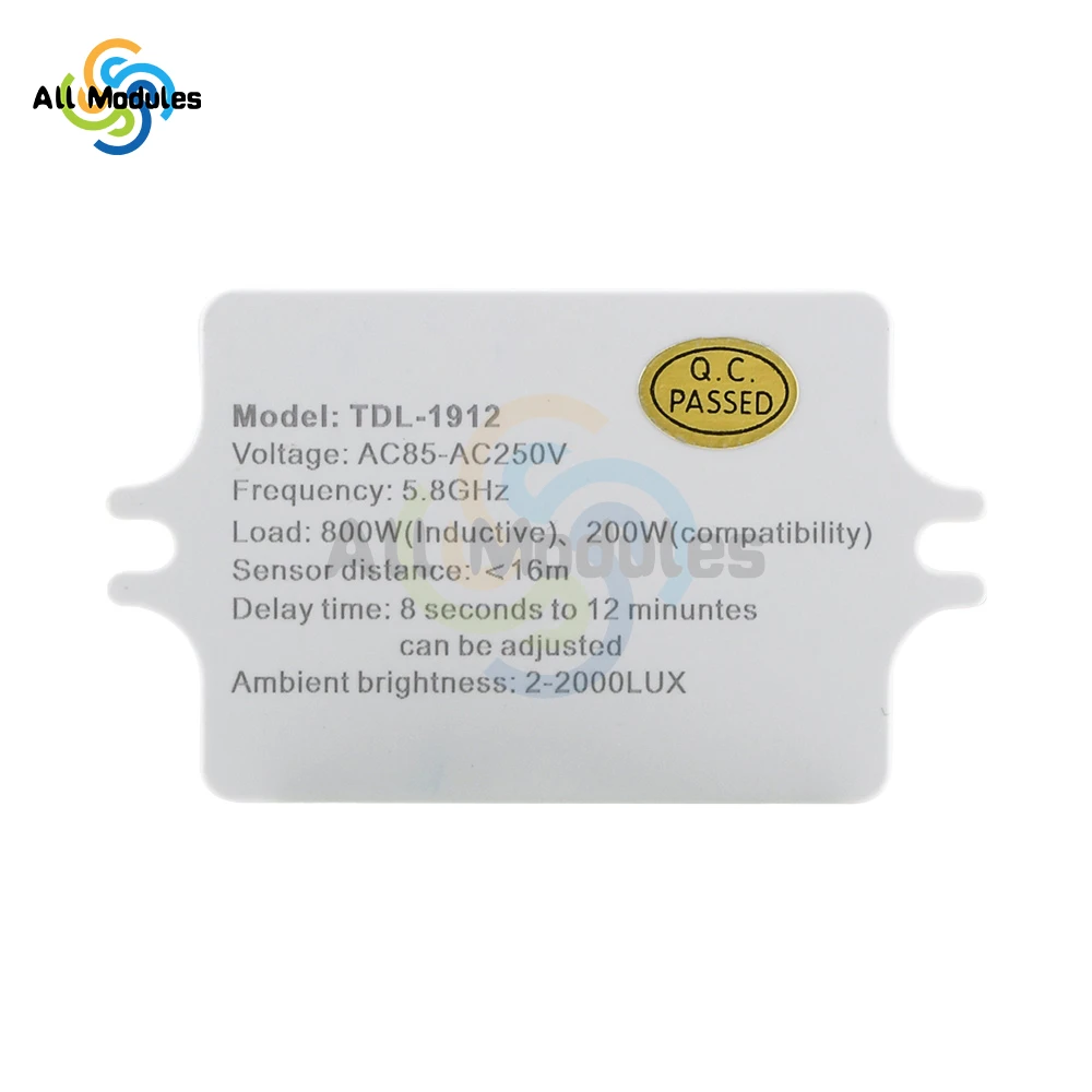 5.8G Microwave Sensor Switch 220V TDL-1912 Intelligent Energy-saving Control Radar Sensor Strong Anti-interference