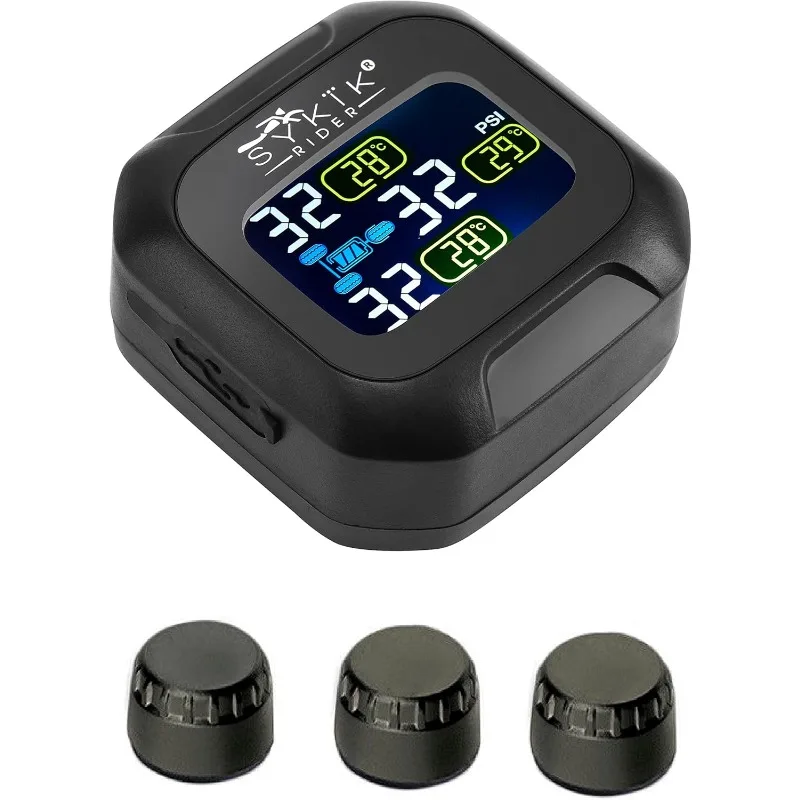 

Sykik Rider tire Pressure Monitoring System for Trikes and 3 Wheelers, CanAm,Spider, Harly Davidson,Goldwing(External W/Monitor)