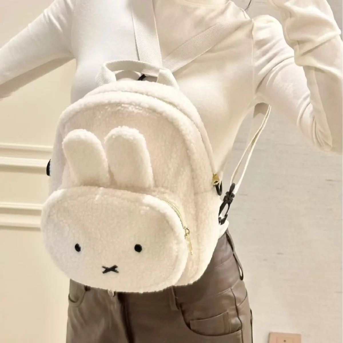 Kawaii أنيمي ميفي أرنب بوريس الدب على ظهره لطيف الكرتون الإبداعية المطرزة جلد الخراف Crossbody على ظهره أفخم فتاة القلب حقيبة #3