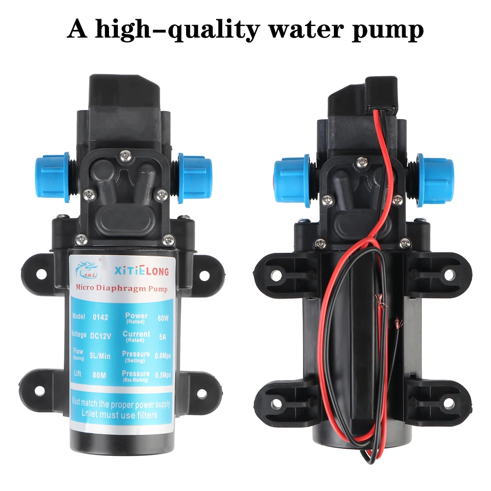 Micro High Pressure Diaphragm Self Priming Booster Pump 60W Agricultural Electric Water Pump Water Spray Car Wash DC12V 5L/min