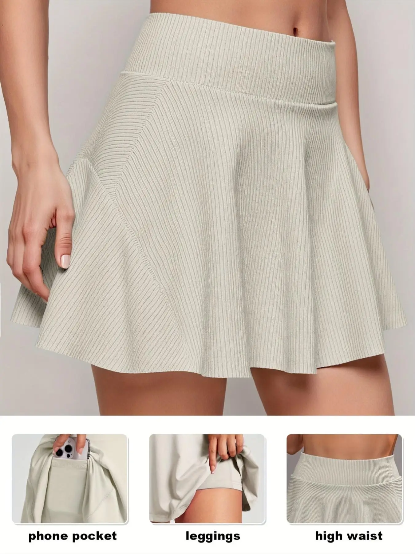 Women's High Waist Sporty Skirt Pants with Shorts & Phone Pocket, Slim-Fit Plain Tennis Dress for Golf Fitness Daily Wear