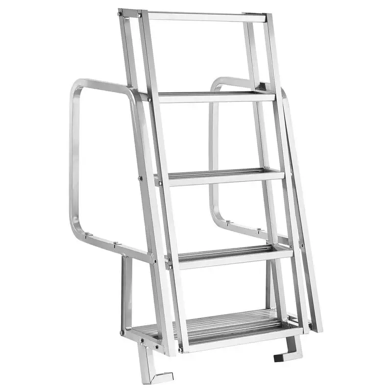 

Flip-Up Dock Ladder, 5-Step, Heavy-Duty Aluminum Alloy Pontoon Boat Swim Ladder, with Non-Slip Wide Steps, 350 lbs Weight Capacity, Pull Rope Assist, Comfort Use for Lake Pool Marine Boarding