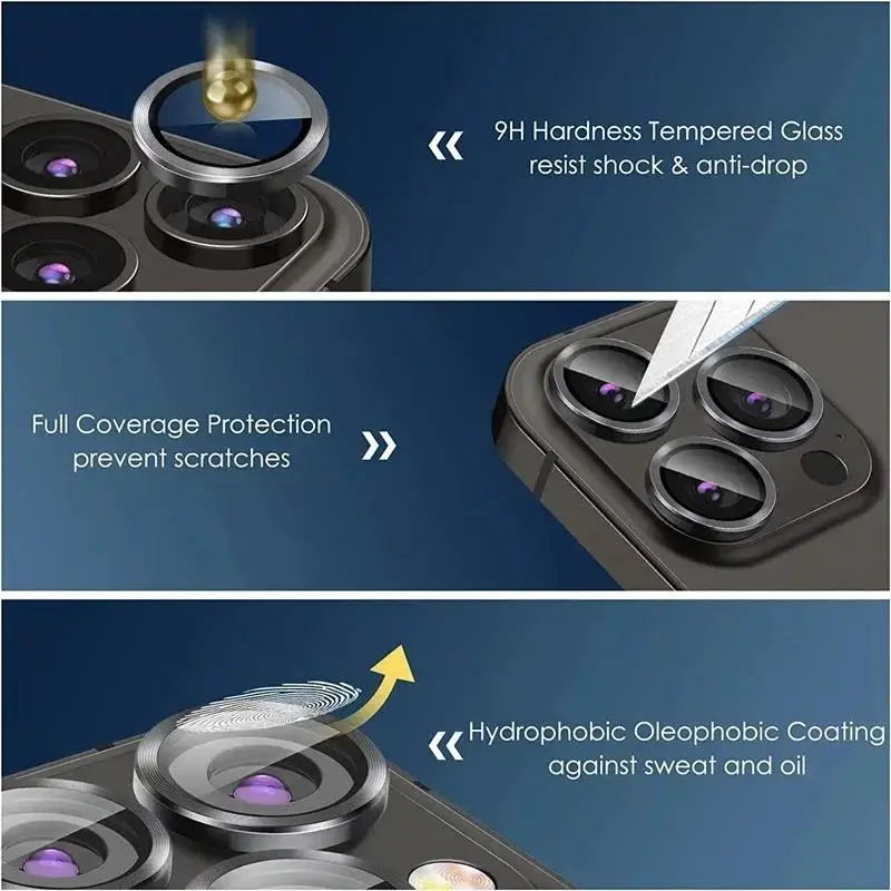 3PCS Camera Lens Protector For iPhone 16 15 14 13 Pro Max 15 16 Plus Metal Ring Protector Glass For iPhone 13 mini Camera Lens