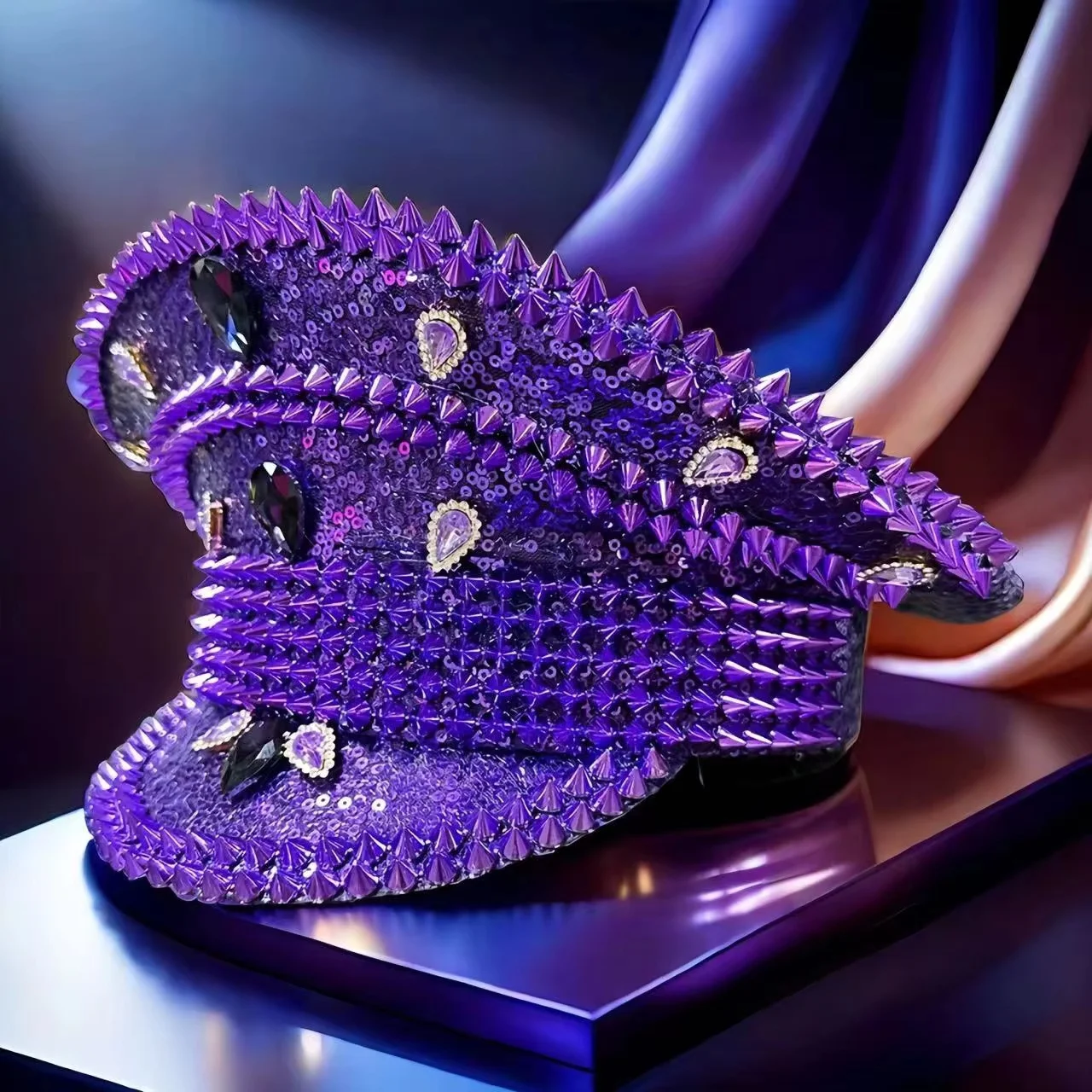 Czapki Kapitańskie HongLuan Violet z Cyrkoniami na Festiwal Burning Man, Kapelusz Kostiumowy dla Kobiet na Halloween, Akcesoria Cosplay dla Dorosłych Kobiet