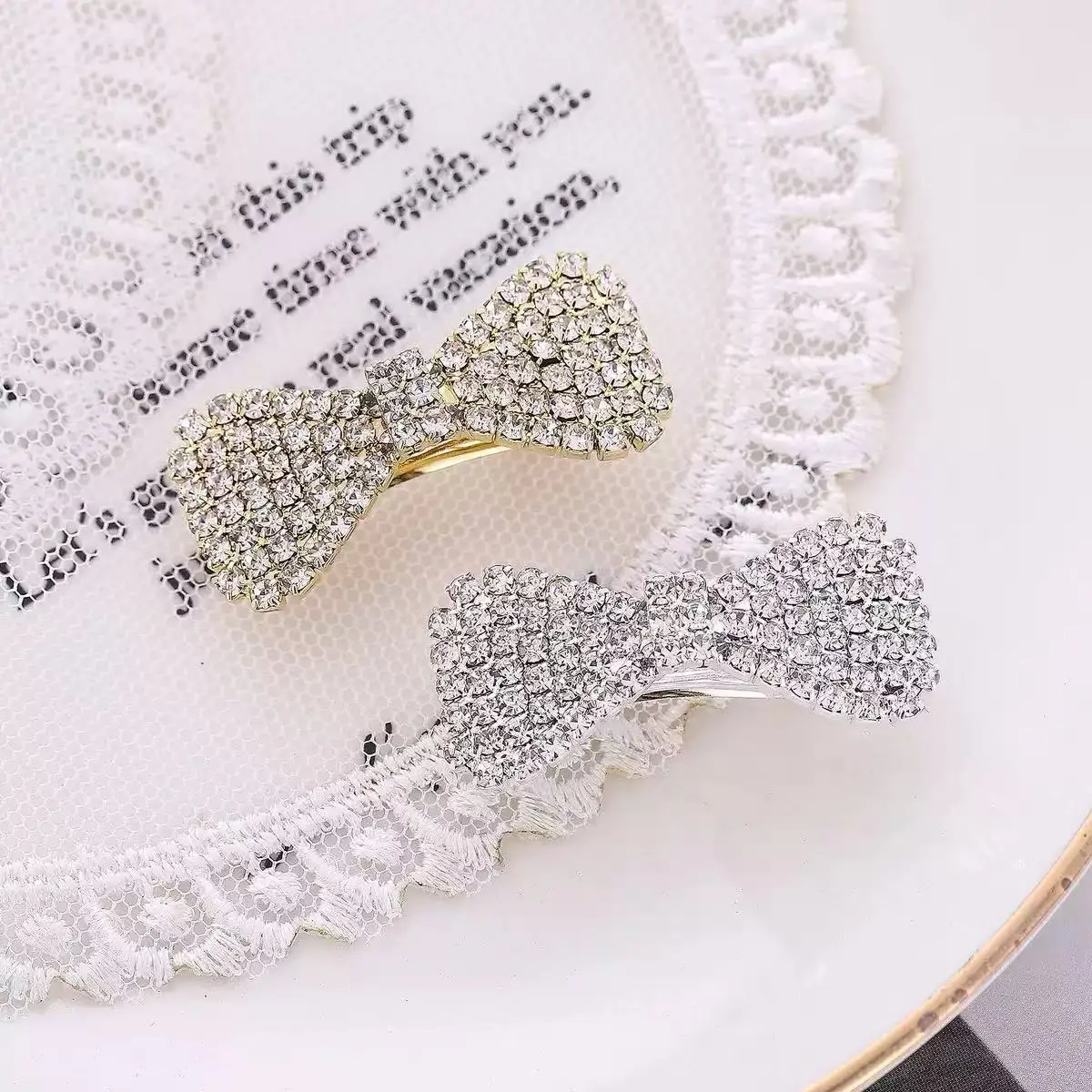 

New bow hairpin with diamond edge clip, beautiful Rhine spring clip BB clip, suitable for daily wear