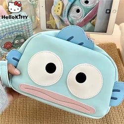 Sanrio Hangyodon PU Leather Zipper Cosmetic Cases for Women Cute Cartoon Hanton Large Double sided Pattern Handheld Makeup Bag