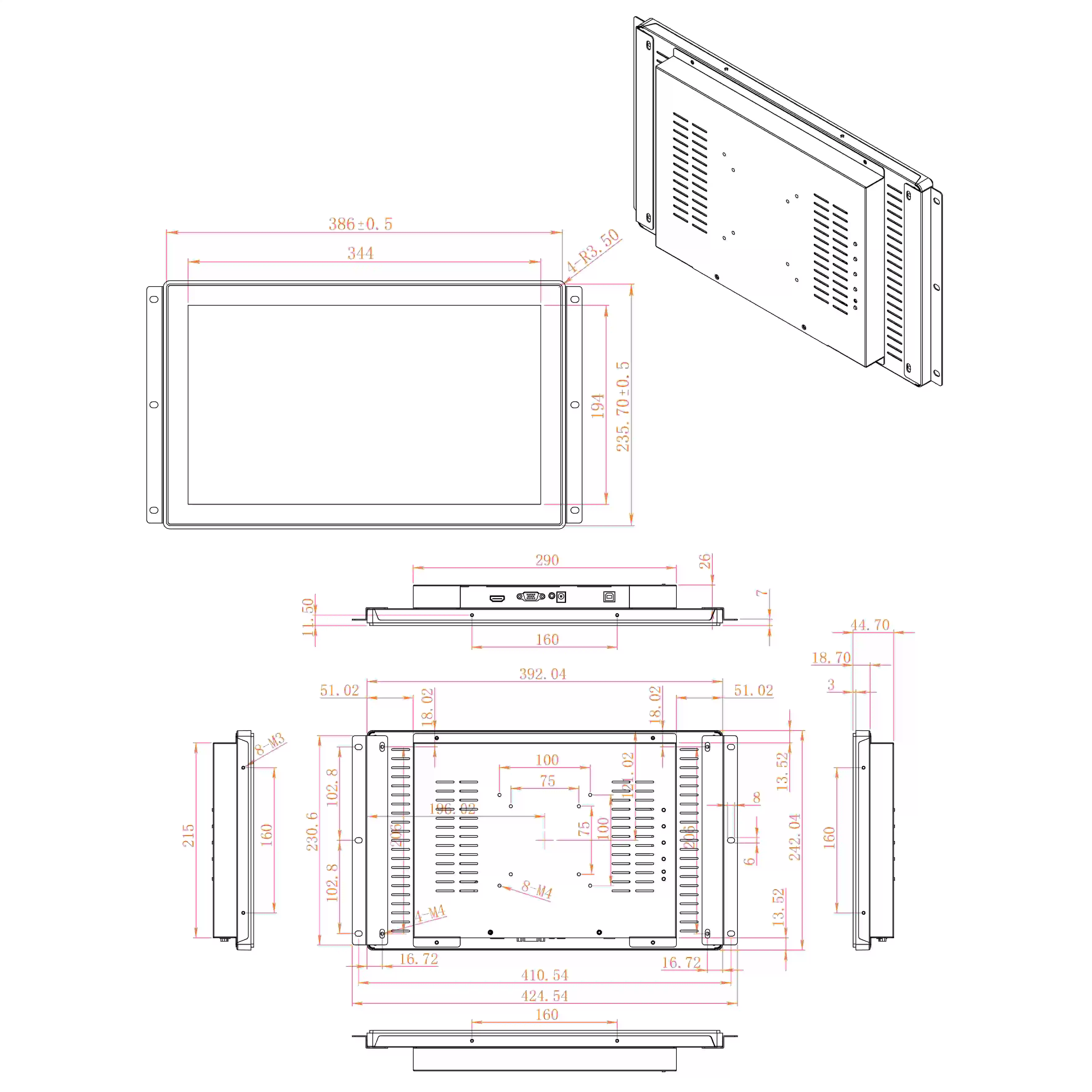 Ip65 Touch Monitor 1920X1080 Industrial Monitor Display Portable Monitor 15.6 Inch Touch Screen Monitor With Bracket