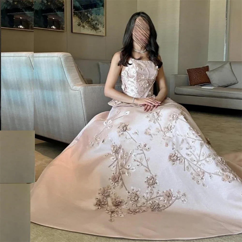 

Customized Prom Gown Formal Evening Dress Sheer Straps A-line Floor Length Skirts Applique Bespoke Occasion Dresses Saudi Arabia