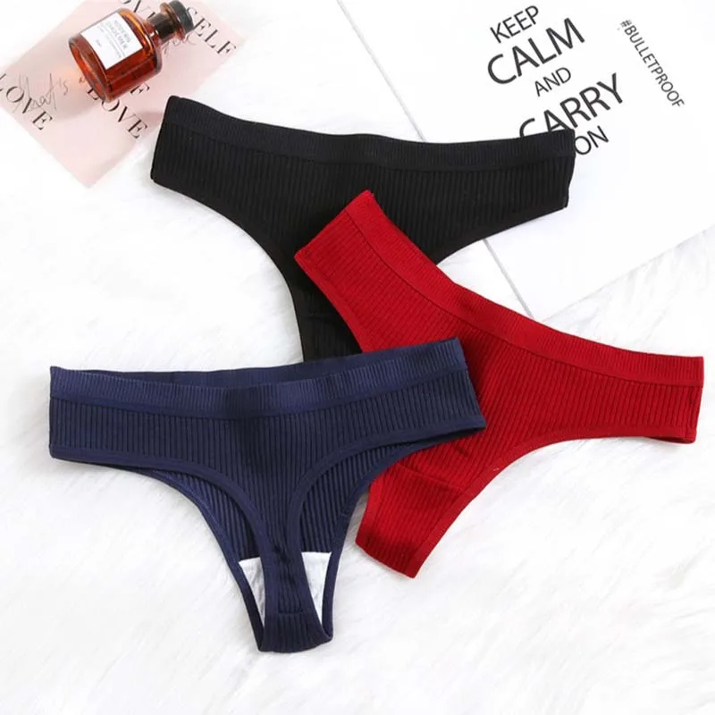 3Pcs/Lot Women\'s Panties Cotton Underwear Low Waist Briefs Girls Seamless Solid Color Underpant Female Sexy Tanga Thong T Back