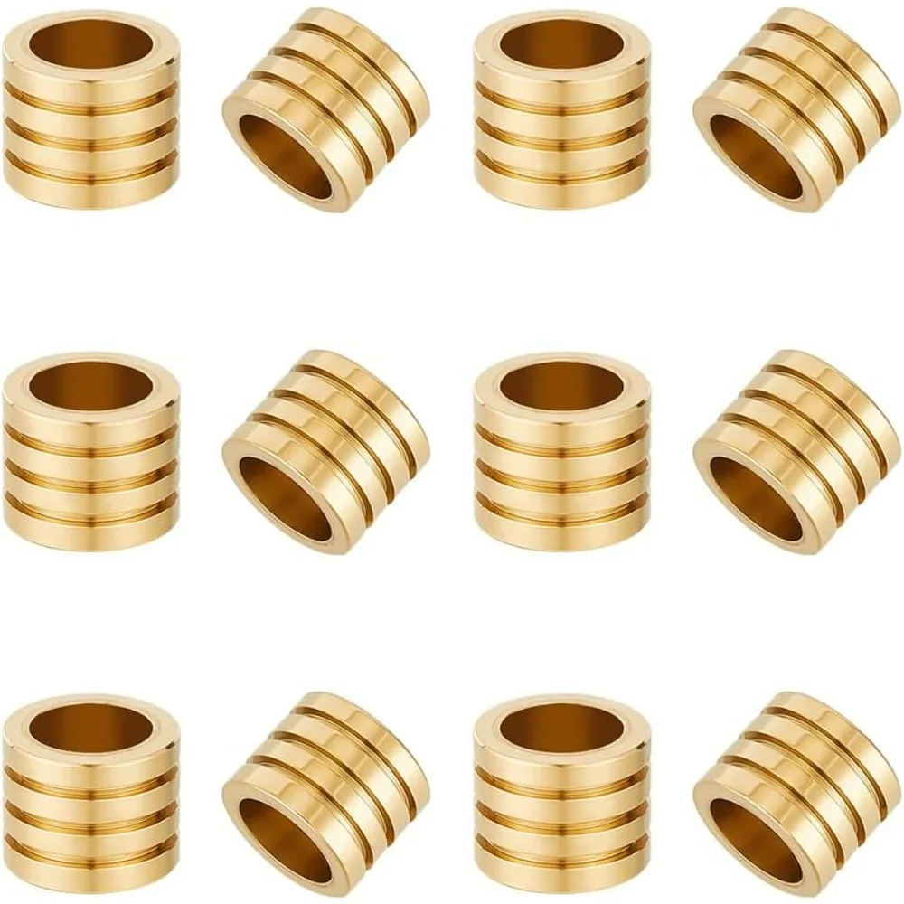 12 Uds. Cuentas de columna de acero inoxidable, cuentas de Paracord, cuentas espaciadoras de tubo ranurado dorado, kit de fabricación de cuentas de agujero grande de Metal de 7mm