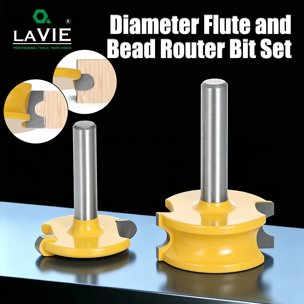 LAVIE 2Pcs Round T-Slot Router Bit Set, 6mm/1/4"/8mm Shank Woodworking Cutter For Round Wood Barrel Tenon Splicing Jointer Bit
