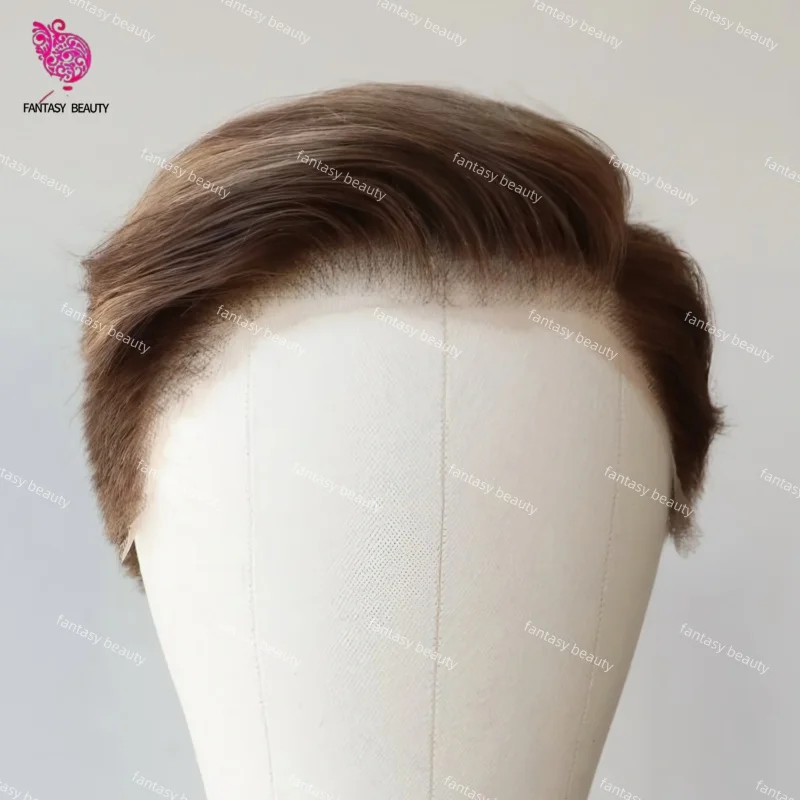 أحلك بيج أشقر بني # 7 # 17 عقدة مبيضة متينة Q6 للرجال، أنظمة استبدال شعر مستعار طبيعي غير مرئي للرجال