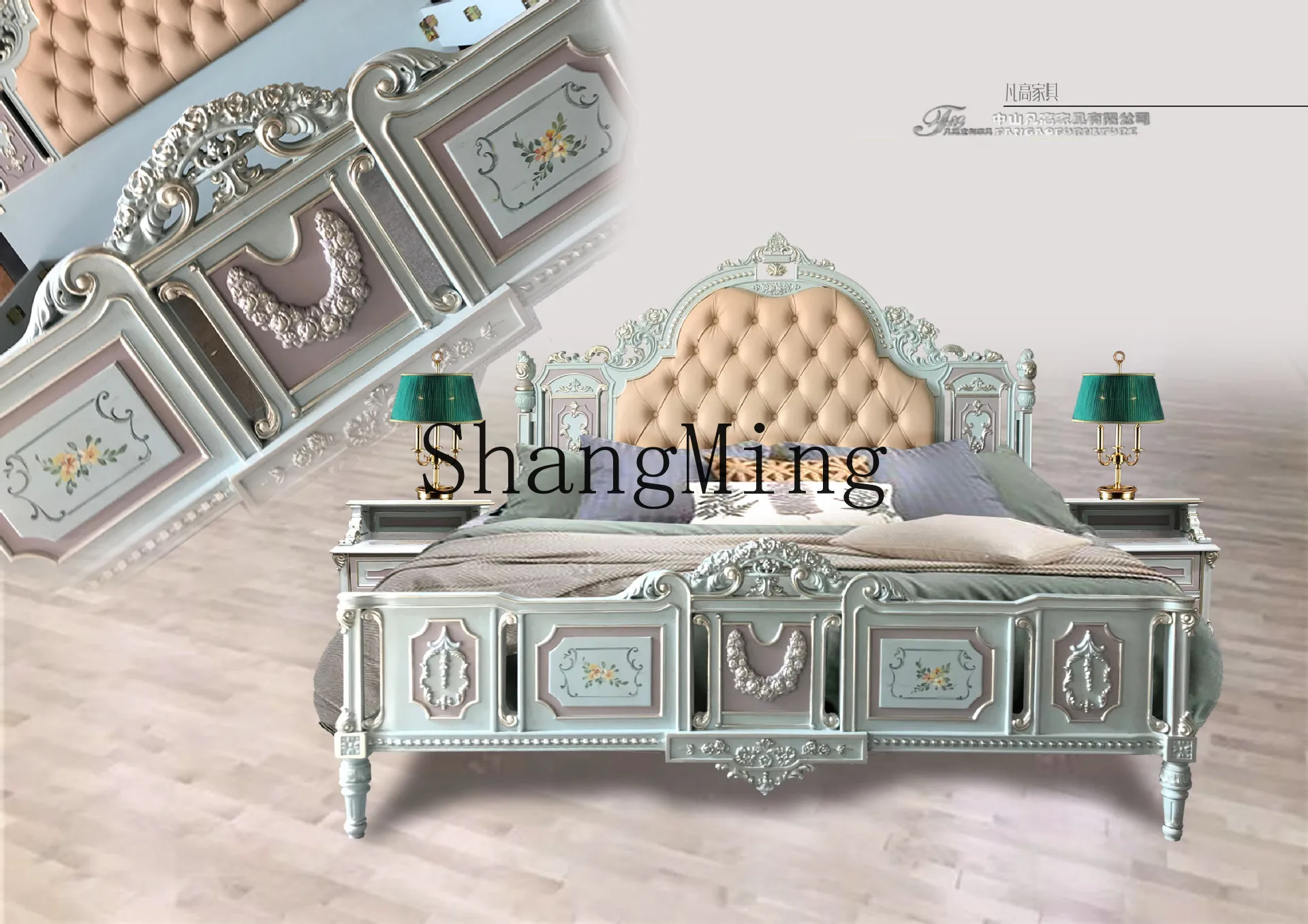 

CL Painted Carved Bedroom Bed Bedside Table Hotel Villa Furniture Size Color