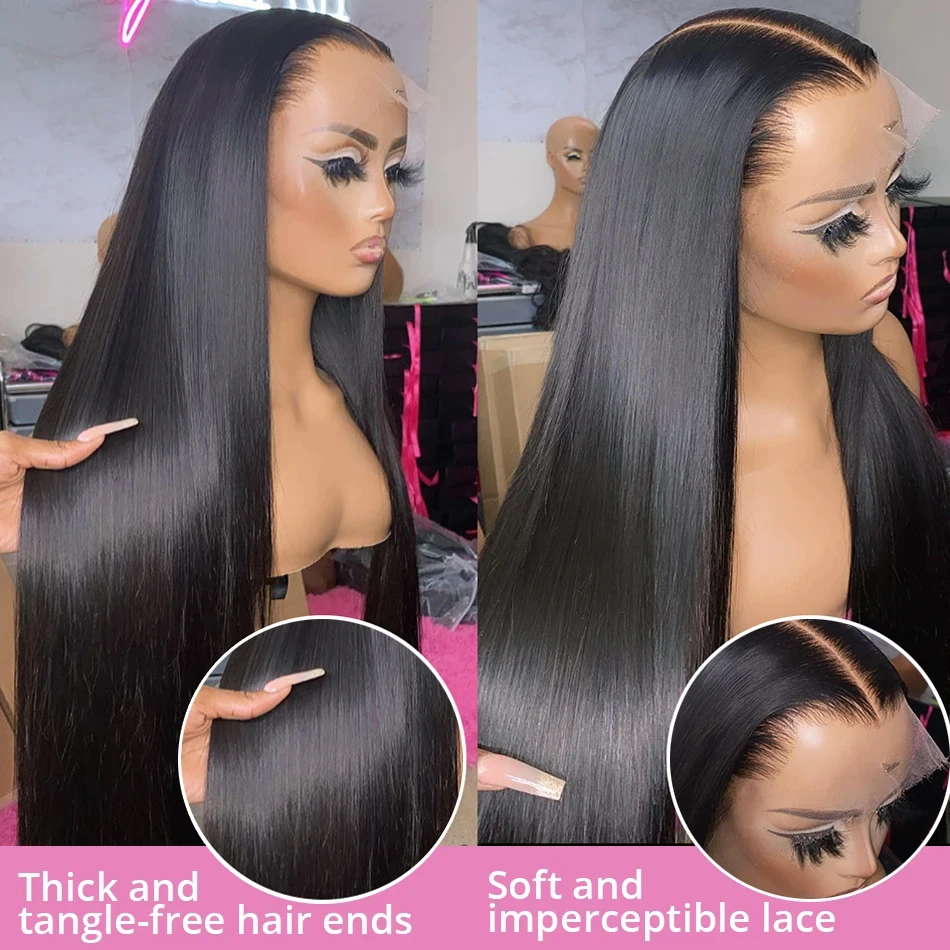 Parrucca nera Nexora 1b 13x4 40 pollici parrucche diritte per capelli umani parrucche in pizzo HD ad alta densità articoli per la vendita di liquidazione dei capelli del bambino