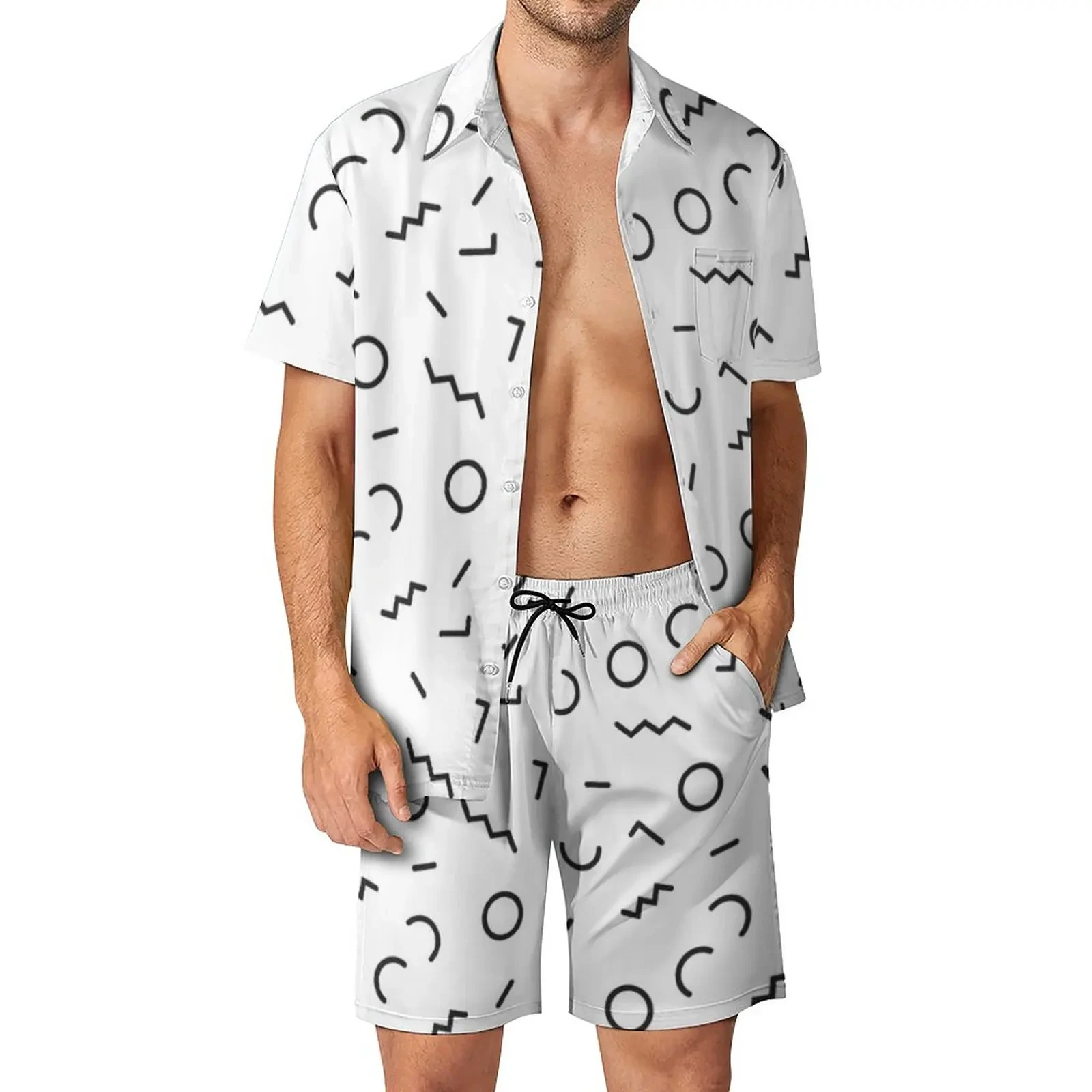 Memphis Pattern Shirt Sets 3D Printed Men Casual Fashion Short Sleeves Shirts Oversized Beach Shorts Hawaiian  Suits Clothes