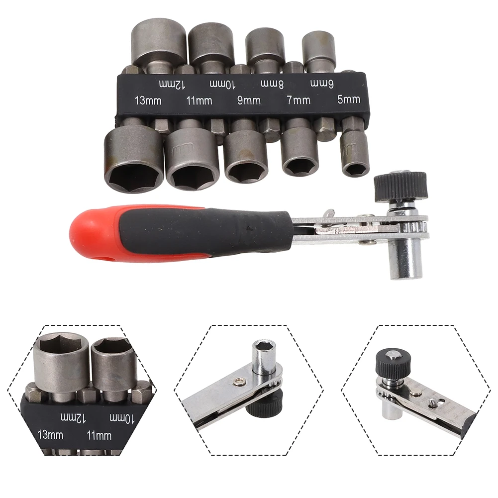 Premium Pawl Socket Spanner Set, 10pcs Ratchet Wrench 513mm, Adjustable Forward and Reverse, Small and Portable