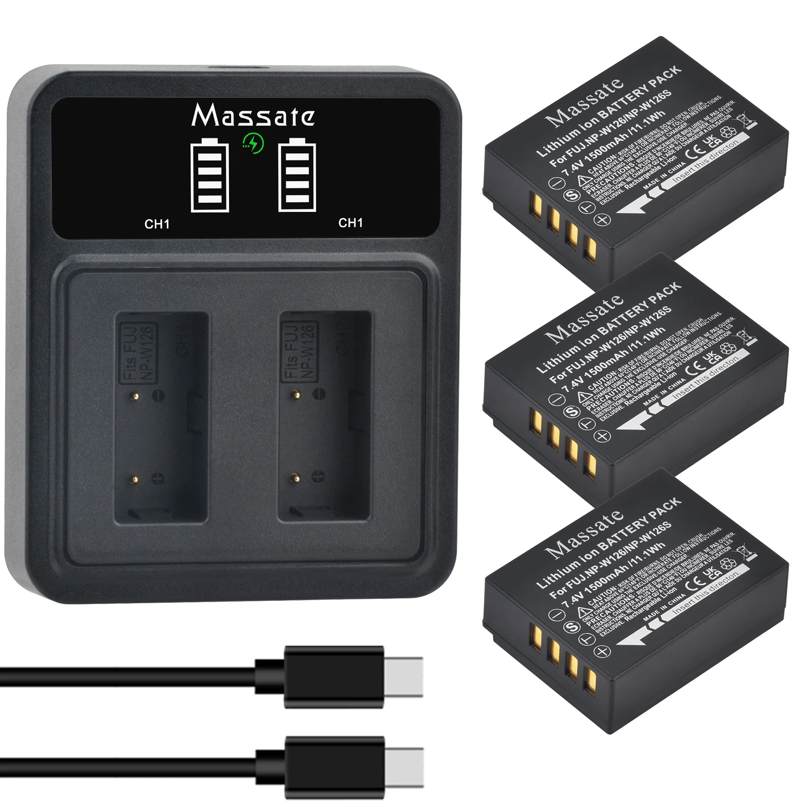 

Massate NP-W126 NPW126 NP-W126S Battery +Dual USB Charger for Fujifilm X-T3 X100VI X-T30 II X-S10 X-T200 X100F X100V X-A5 X-Pro3