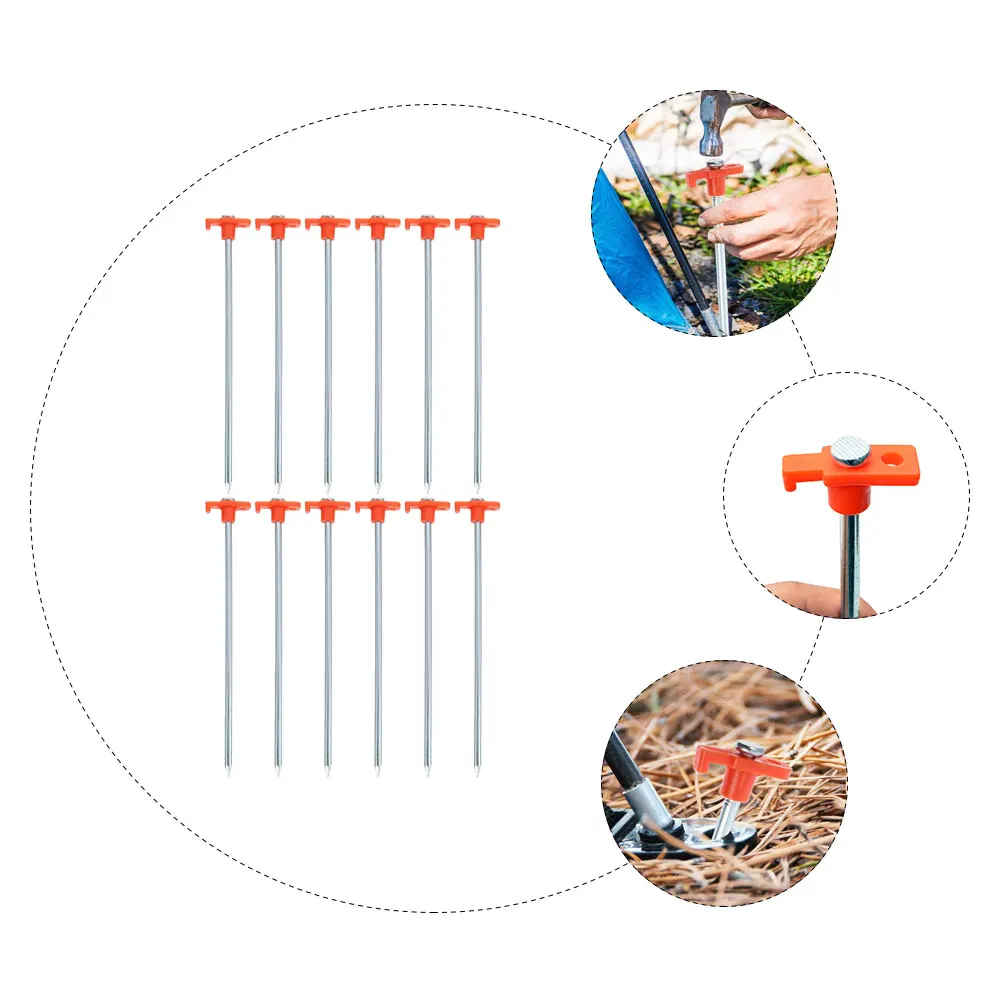 

12 Pcs Windproof Steel Nails Inflatable Tent Pegs Camping Heavy Duty Accessories Plastic Spikes