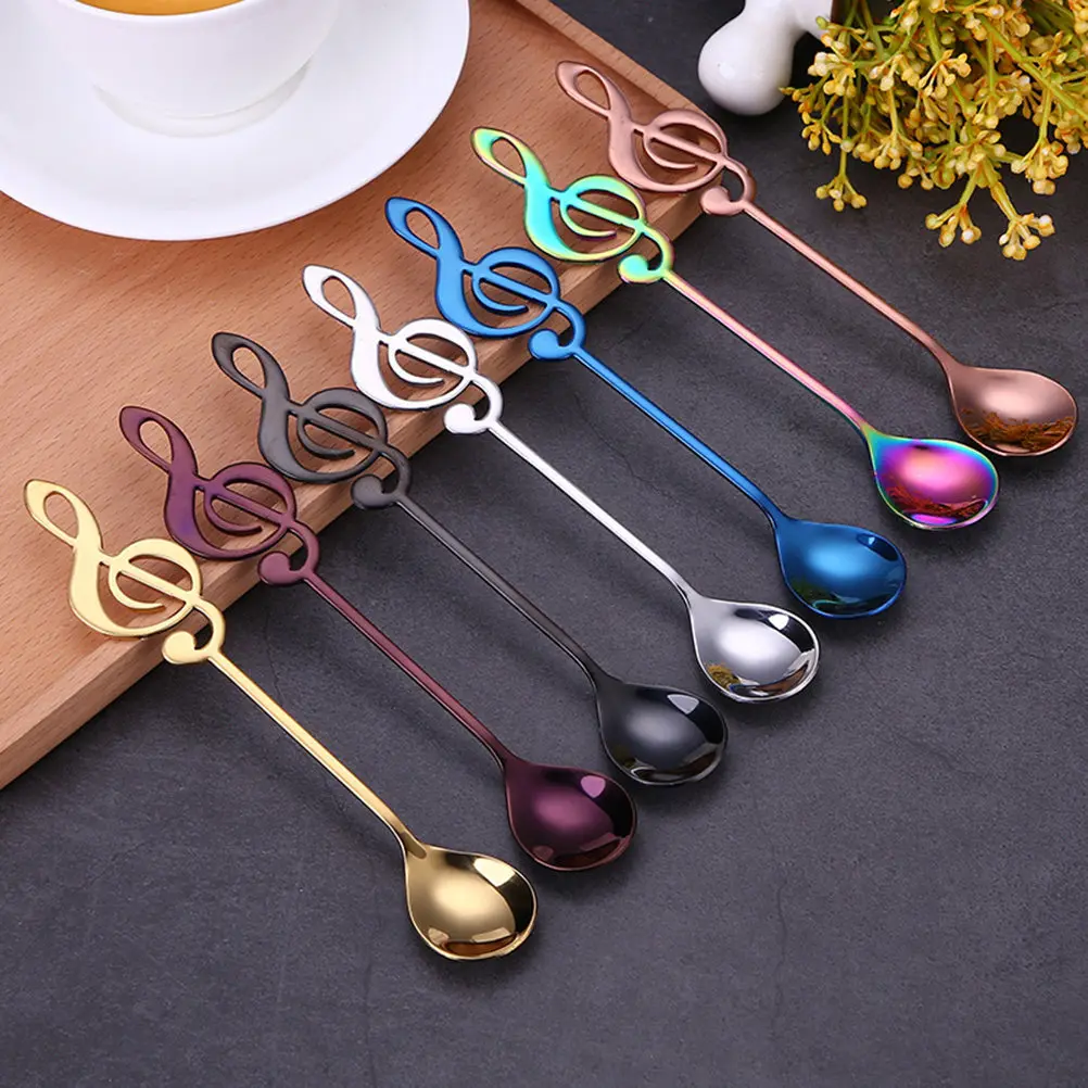 Stainless Steel Coffee Spoon Musical Note Pattern -Coated Stirring Spoon Dessert Scoop Kitchen Dining Tableware