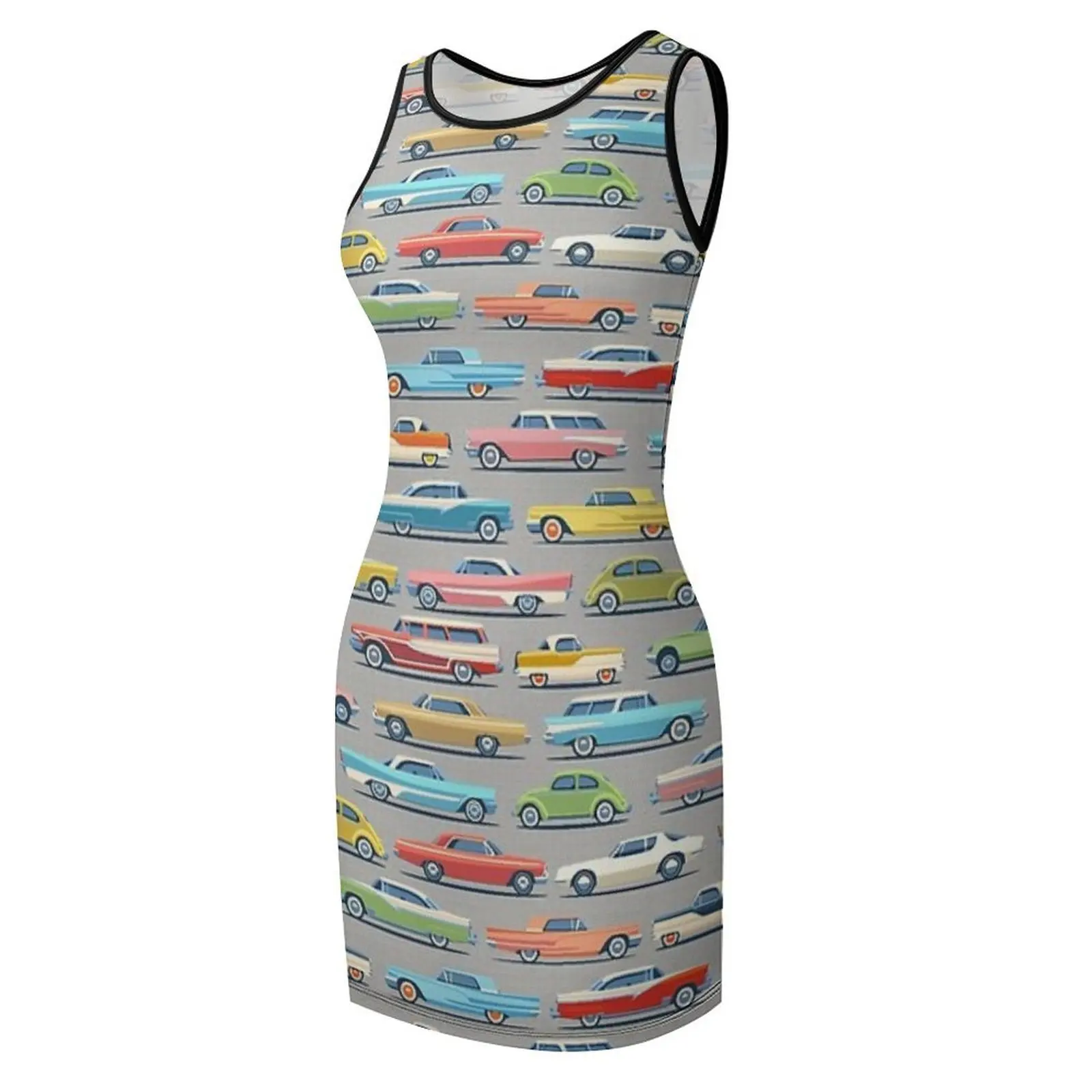 تصميم سيارات Mod Vintage، منتصف القرن الحديث، فستان صيفي بدون أكمام للسيارات الذرية لفساتين الزفاف الصيفية