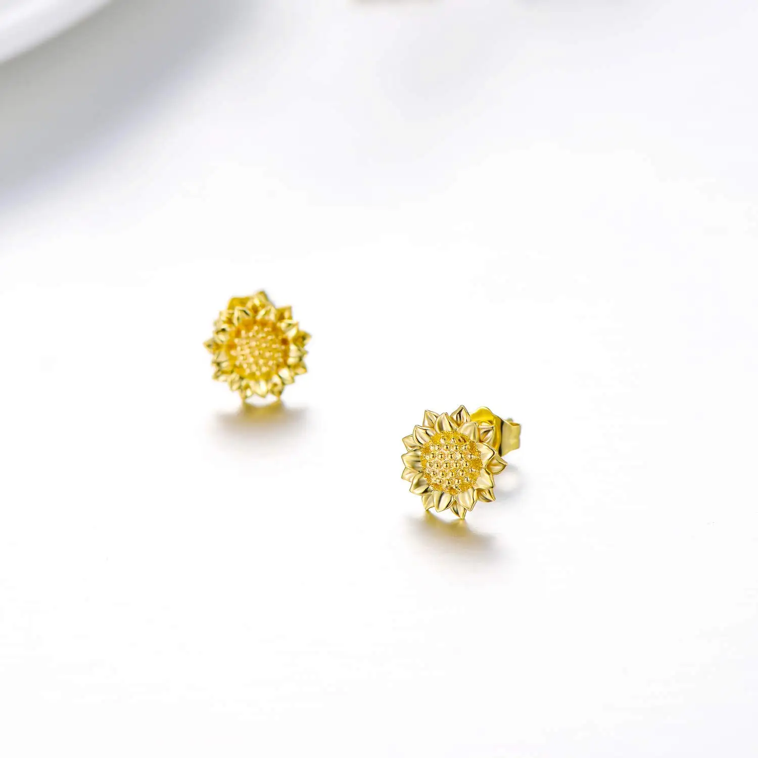 YFN 14K Solid Yellow Gold Sunflower Stud Earrings With Push Backs  Gold Studs Jewelry Gift for Women