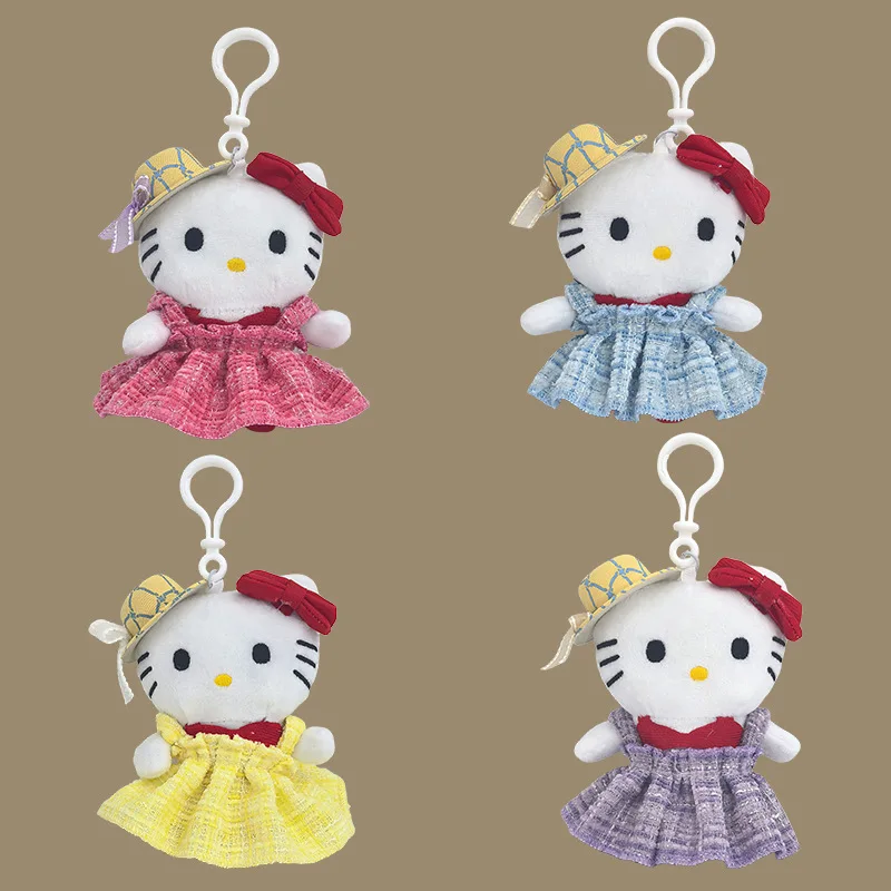 

12cm Cute Angel Kitty Plush Doll Cartoon Bag Pendant Doll Plaid Skirt Pendant Keychain