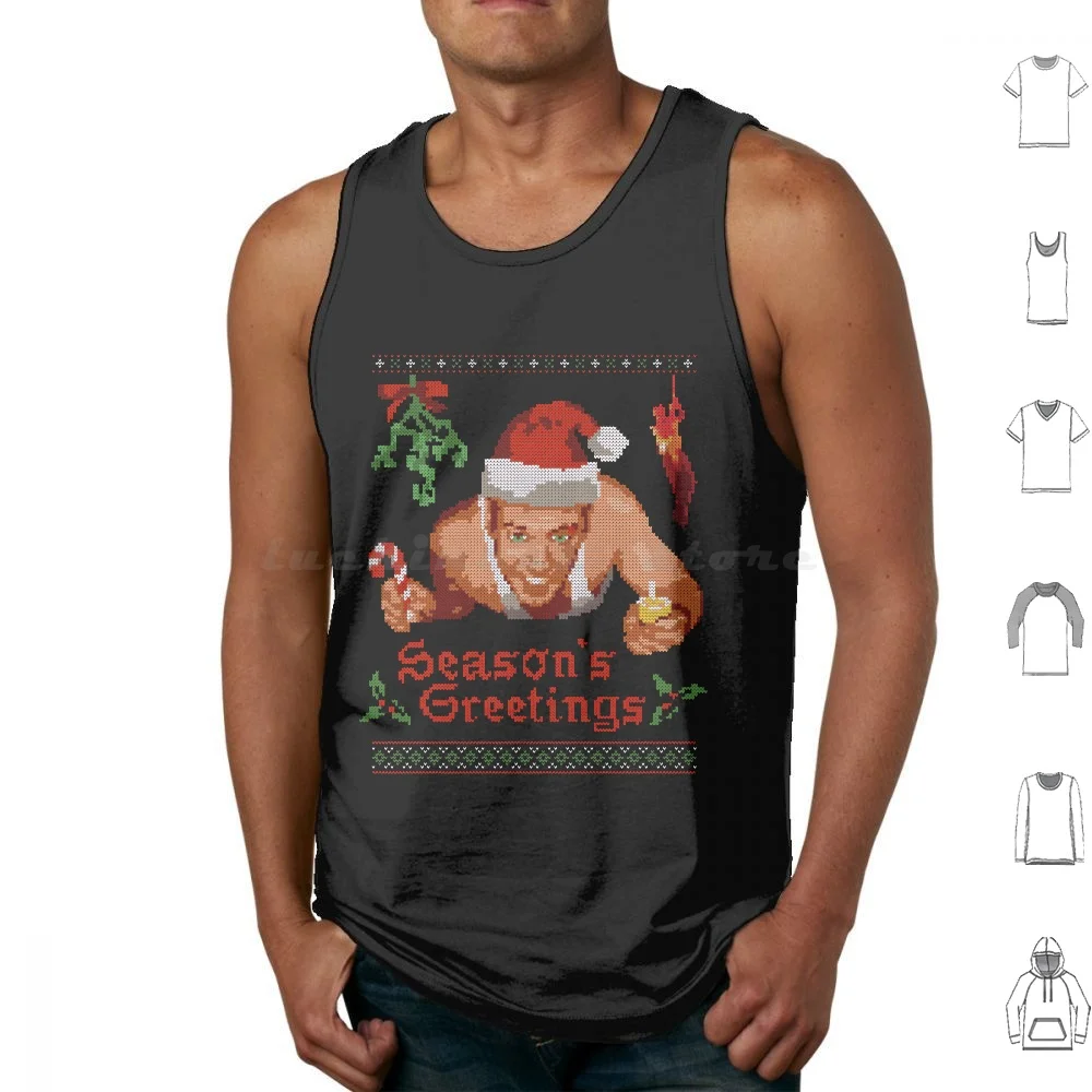 Season'S Greetings Tank Tops Vest Sleeveless Die Hard Greetings Holidays Xmas Christmas Ugly Sweater Ugly Sweater Pixel Art