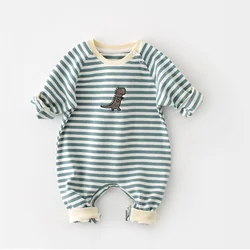 Baby Clothes Striped Cotton Newborn Boy Rompers Dinosaur Embroidery Toddler Jumpsuit