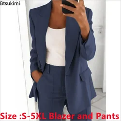 Plus Size 4XL 5XL Set di abbigliamento da donna Due pezzi Office Ladies Business Blazer formale e pantaloni Set Tuta oversize solida