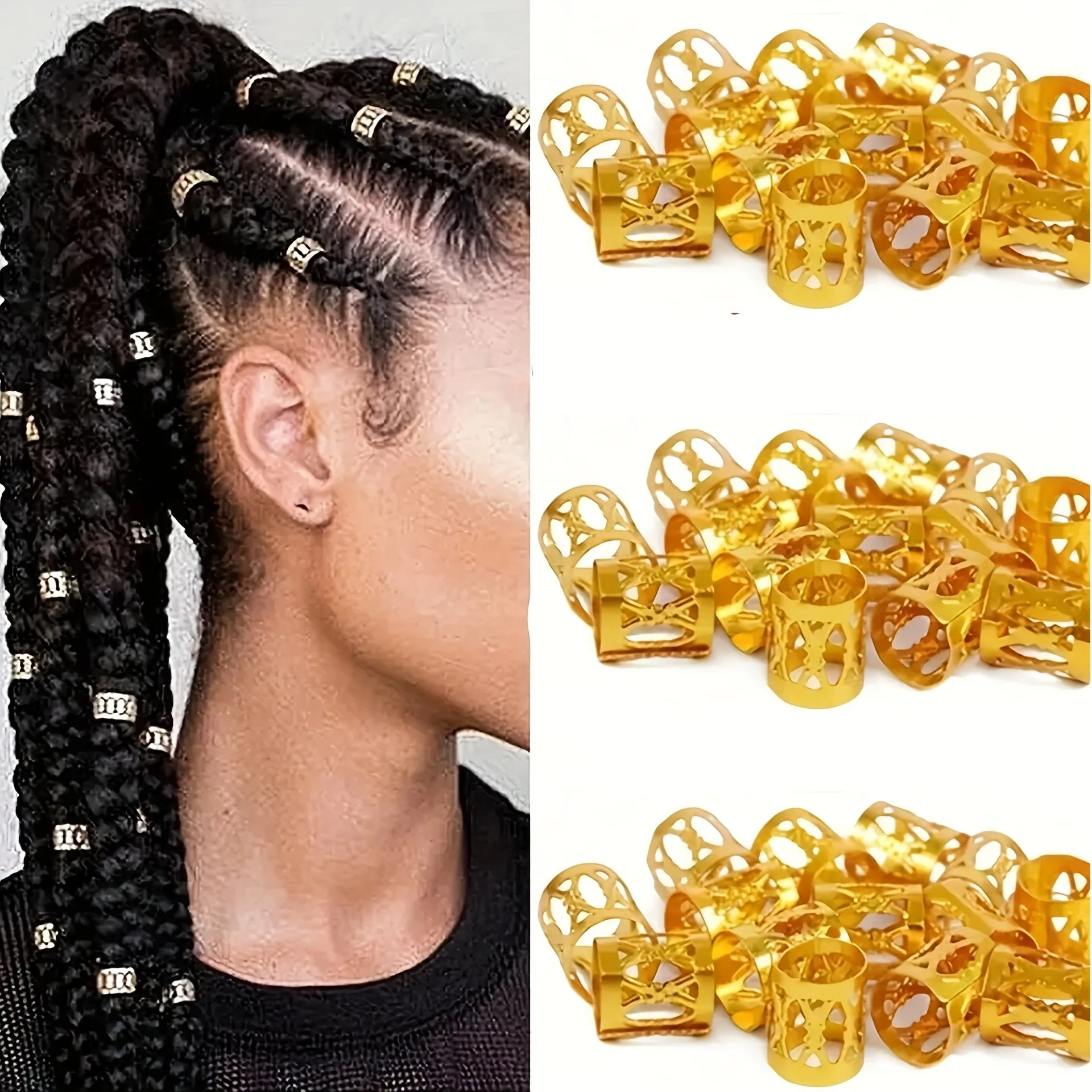 180pcs Vintage Style Metal Hair Braid Rings Hollowed-Out Cuff Clips for Hair Braiding - Cute Round-Shaped Hair Accessories