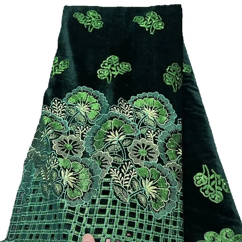 

2025 Black African Nigerian velvet lace fabric Sequins Lace Fabric Guipure For Sewing Wedding Party Cloth High Quality Tissu