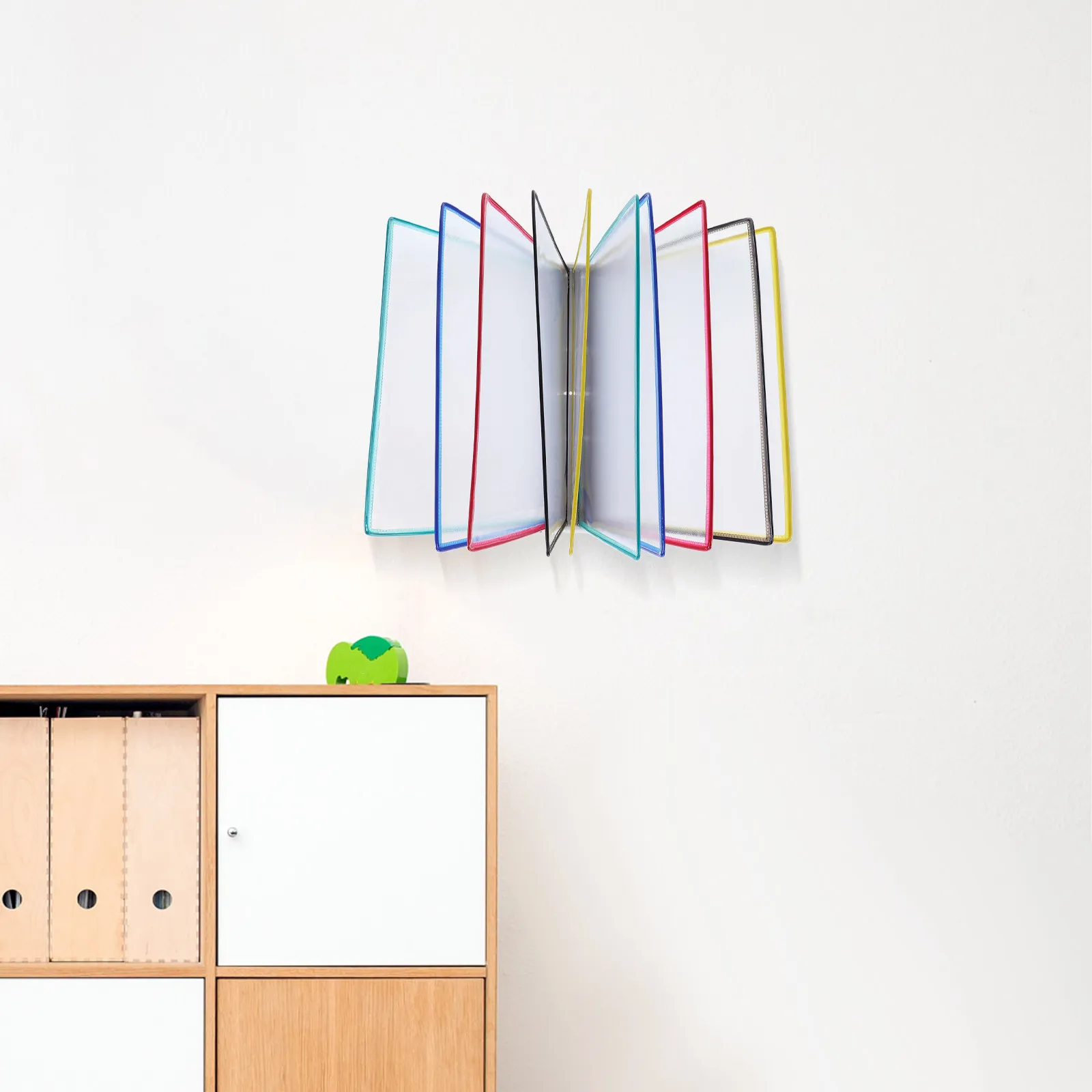 

10-Slot Wall-Mounted A4 Document Display Rack Iron Frame PVC Pages Space-Saving Office File Organizer Brochure Holder Wall