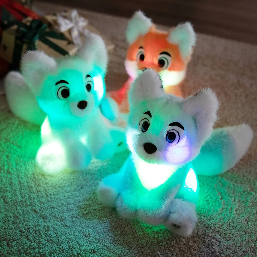 لعبة ثعلب قطيفة ملونة متوهجة في الظلام مع ضوء LED، حيوان محشو ناعم، ضوء ليلي لطيف لديكور غرفة نوم الأطفال هدية مريحة