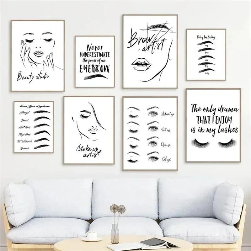 Canvas Painting Fashion MakeUp Eyebrow Eyelashes Wall Art Lips Poster Beauty Salon Decoration Girl Bedroom Room Decor Picture