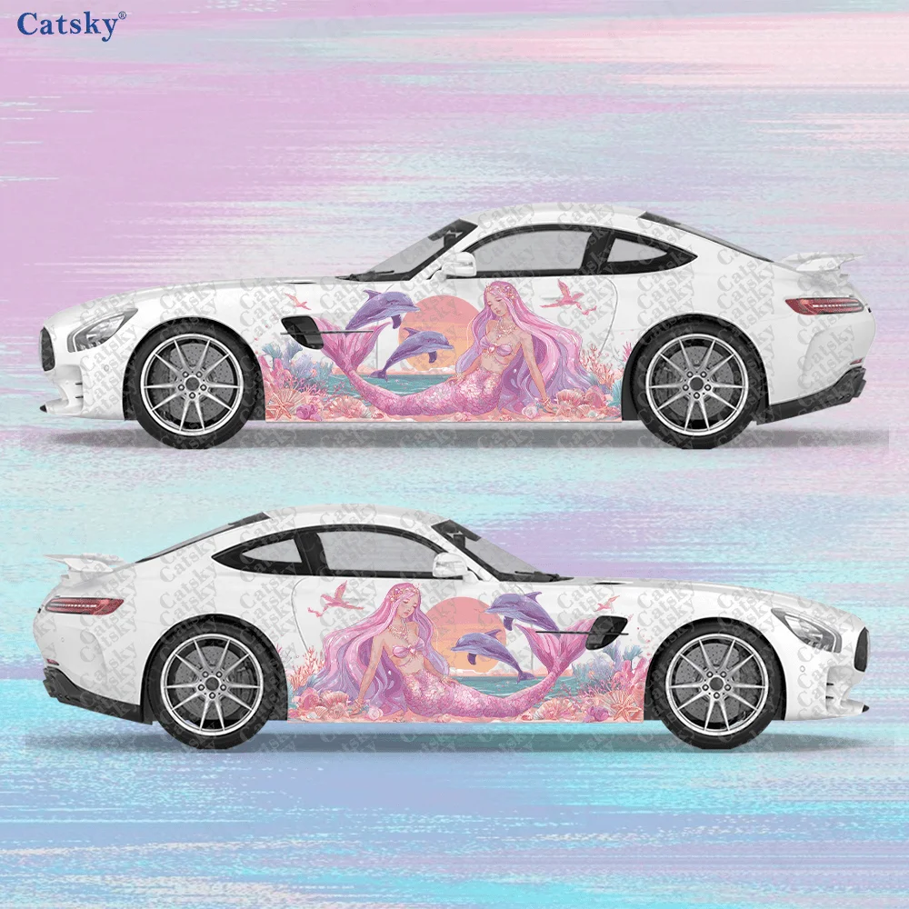 

2 шт. наклеек на боковые части автомобиля «Морская Русалка и Дельфин», самоклеящиеся, из ПВХ, водонепроницаемые и устойчивые к царапинам, аксессуар для автомобиля, подарок